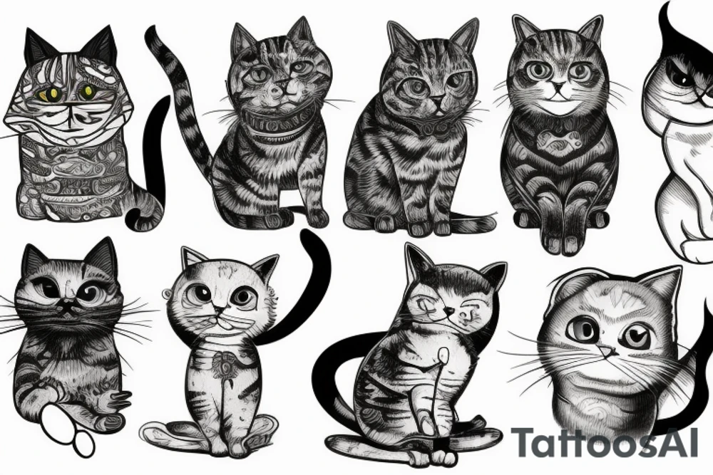 crazy depressed cat schizophrenic tattoo idea
