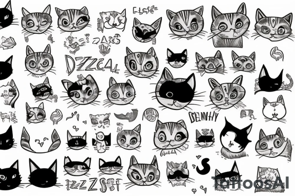 cute depressed cat schizophrenic tattoo idea