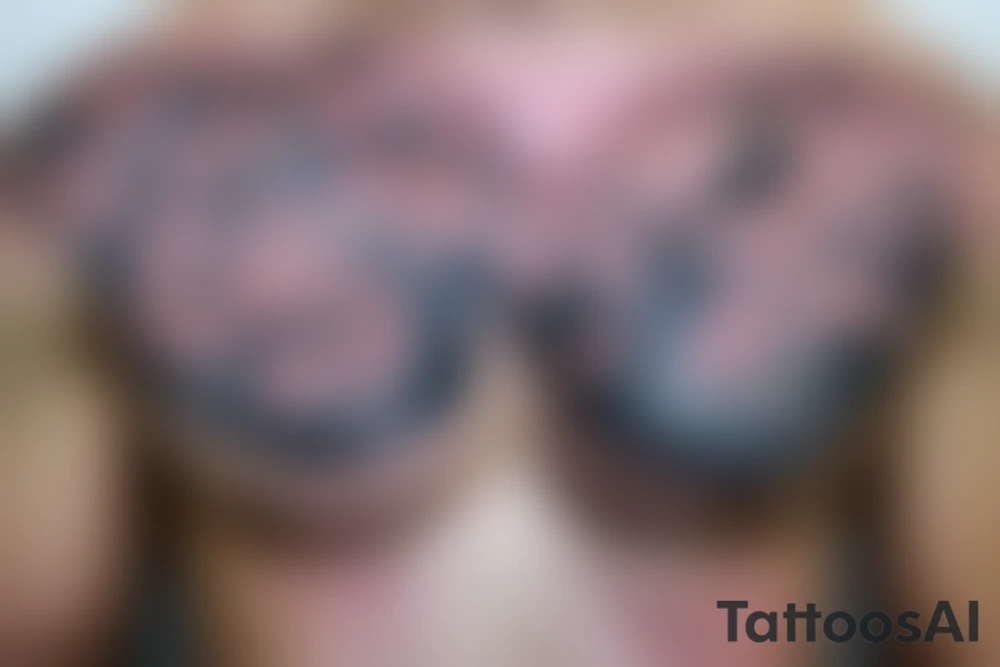 japanes classic chest tattoo cherry blossom sky wind tattoo idea