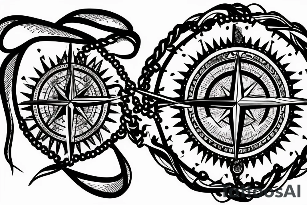 Lion with compass and ribbons with dates tattoo idea Lion with compass and ribbons with dates tattoo idea