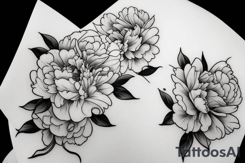 Peony and violets, big tattoo tattoo idea