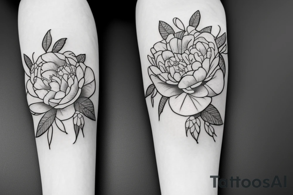 Peony and violets, big tattoo tattoo idea