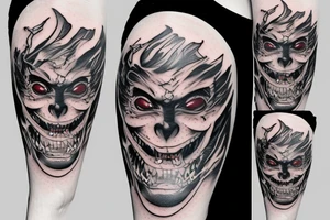 Little girl trying to weak a Oni mask with demon inside tattoo idea