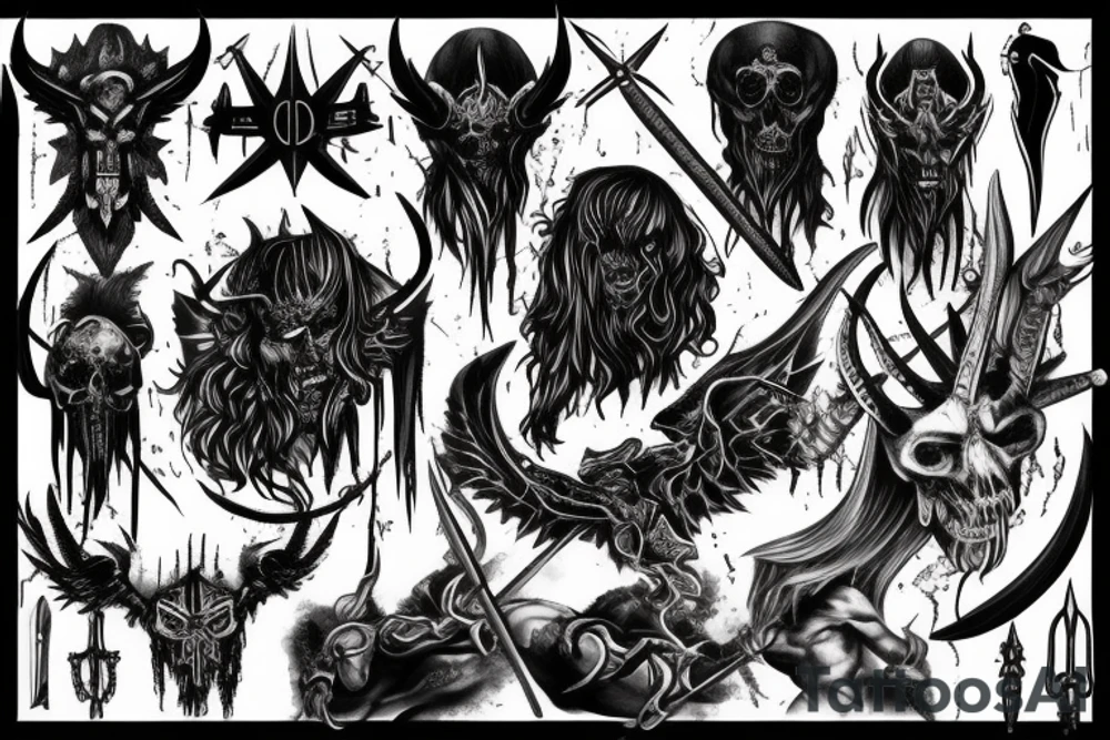 Black Satan magic with blood and sword tattoo idea