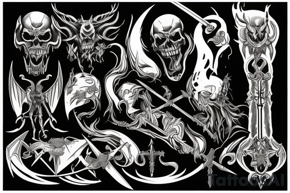 Black Satan magic with blood and sword tattoo idea