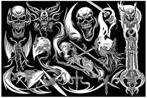 Black Satan magic with blood and sword tattoo idea