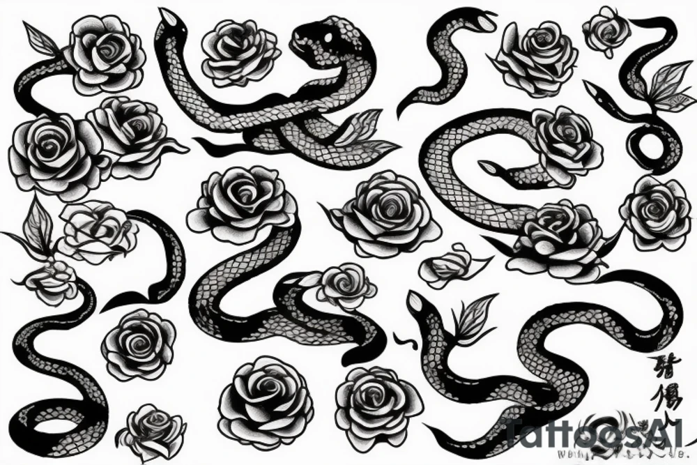 Snake with rose tattoo idea