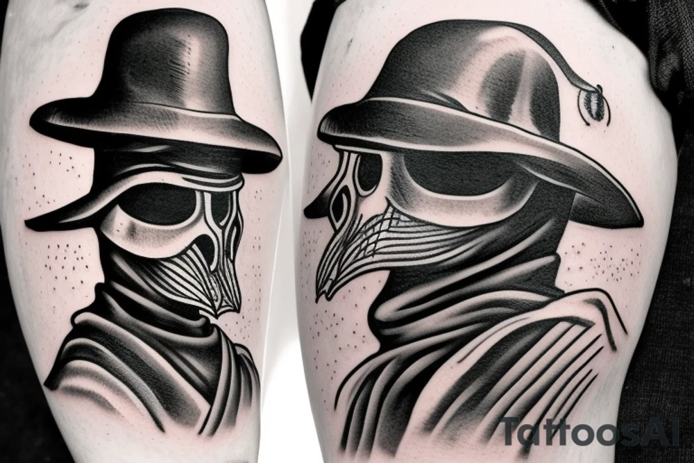 Plague doctor mask, hat, lighthouse tattoo idea