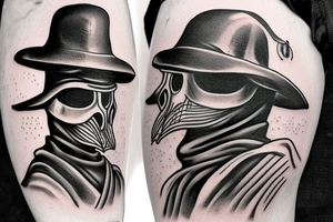 Plague doctor mask, hat, lighthouse tattoo idea