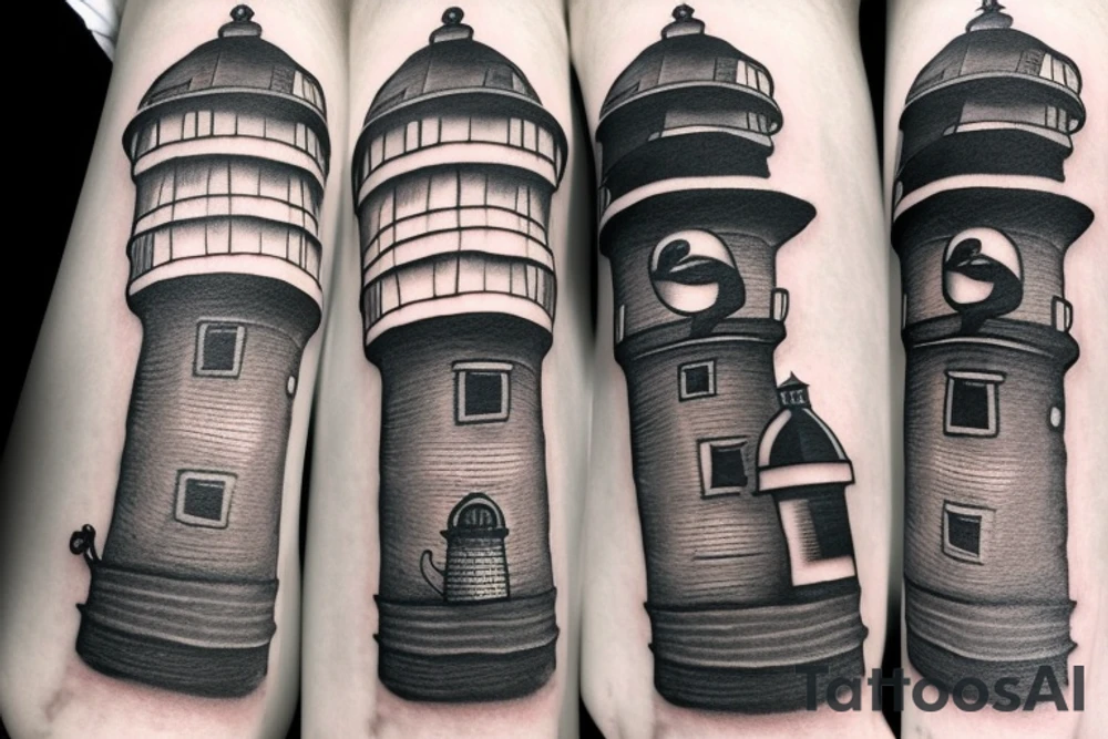 Plague doctor mask, hat, lighthouse tattoo idea