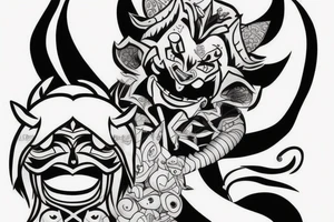 Little girl trying to weak a Oni mask tattoo idea