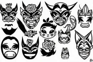 Little girl trying to weak a Oni mask tattoo idea
