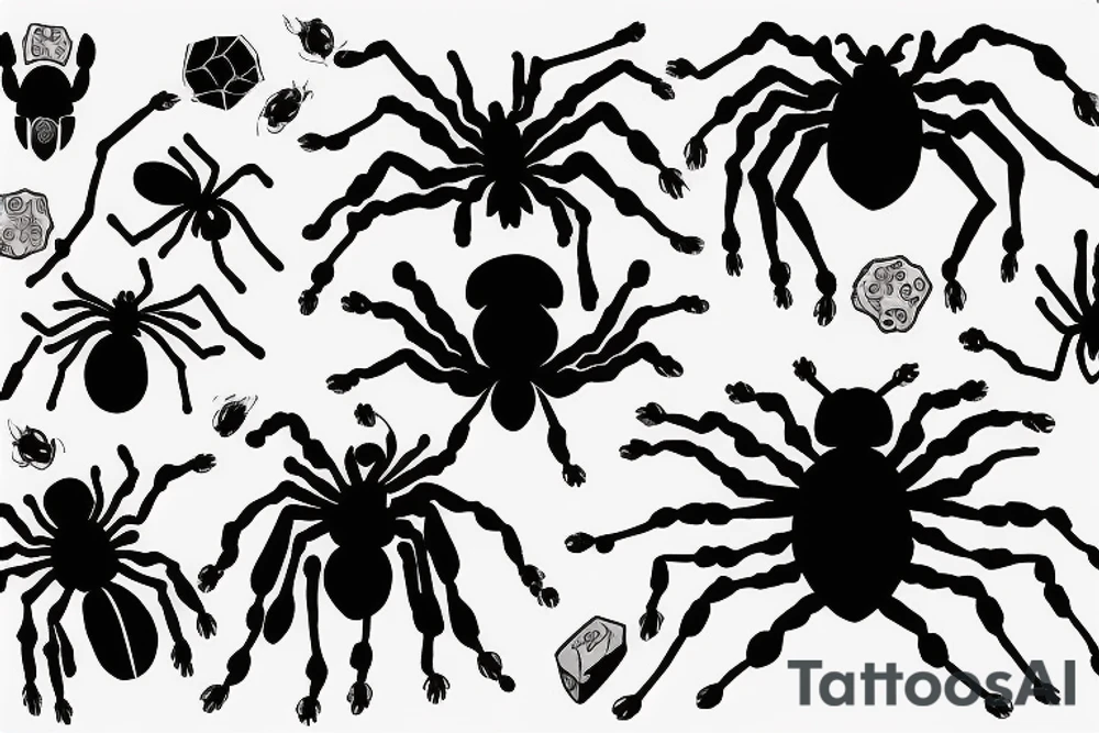Black spider with a gun and granate tattoo idea