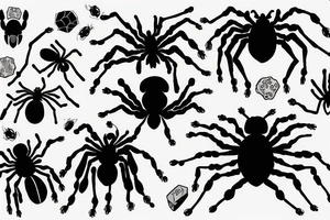 Black spider with a gun and granate tattoo idea