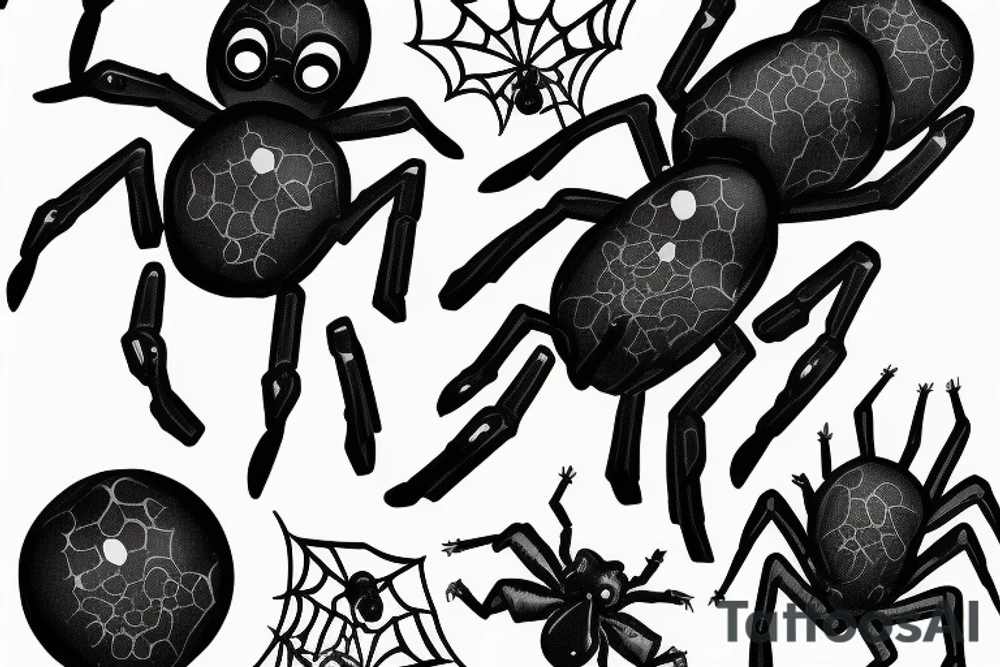 Black spider with a gun and granate tattoo idea