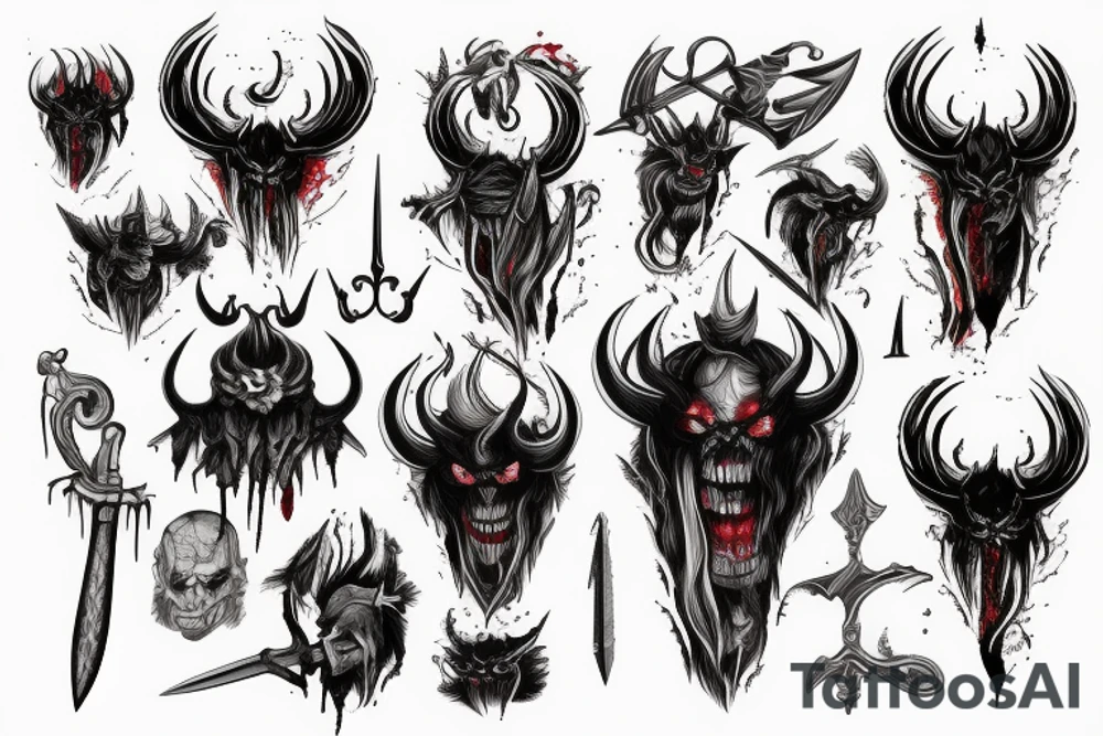 Black Satan magic with blood and sword tattoo idea
