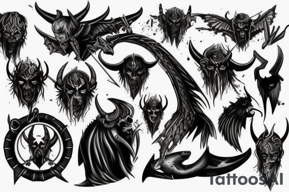 Black Satan magic with blood and sword tattoo idea