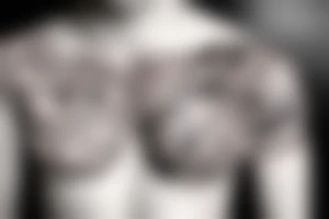 japanes chest tattoo cherry blossom sky wind black and white tattoo idea