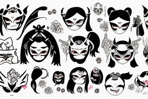 Little girl trying to weak a Oni mask tattoo idea