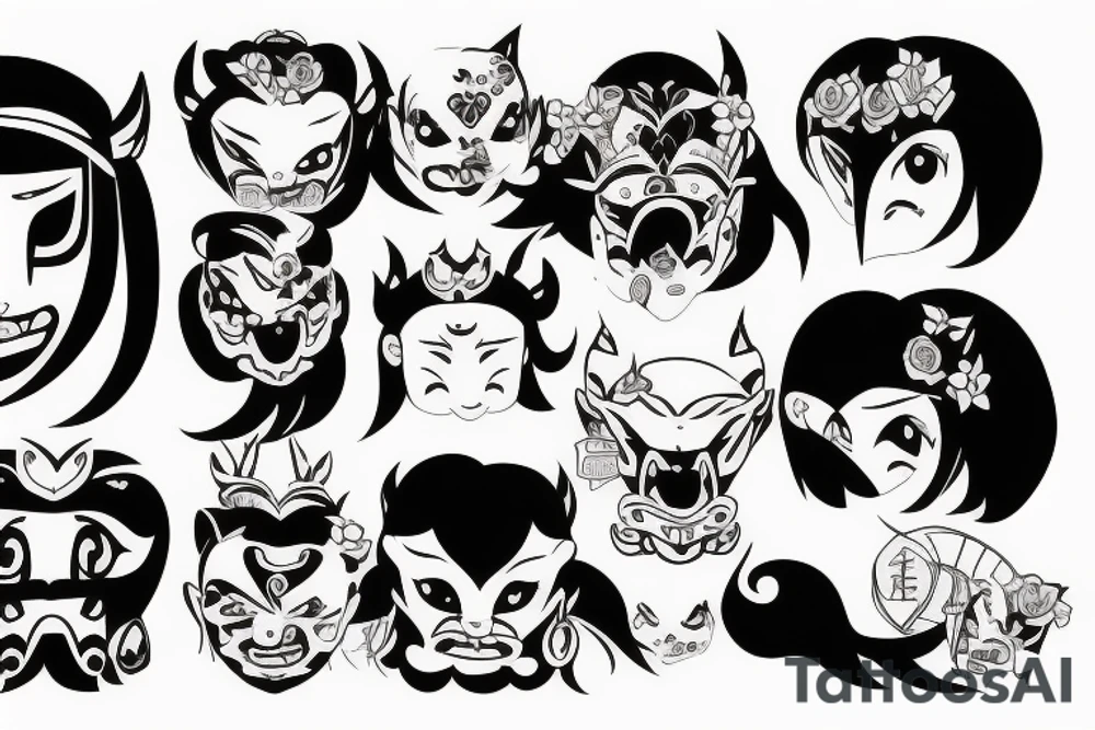Little girl trying to weak a Oni mask tattoo idea