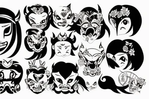Little girl trying to weak a Oni mask tattoo idea