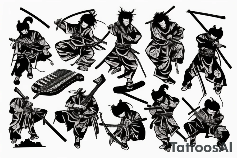 Rock guitar samurai ninja tattoo idea