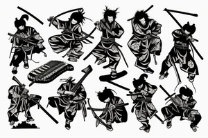 Rock guitar samurai ninja tattoo idea