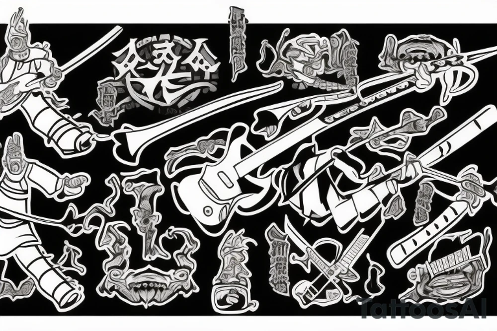Rock guitar samurai ninja tattoo idea
