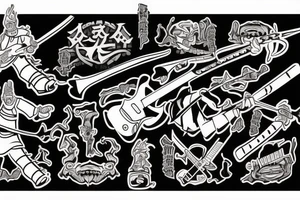 Rock guitar samurai ninja tattoo idea