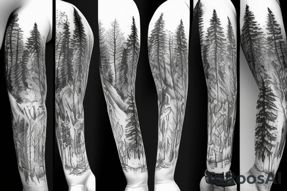 Sleeve with forest tattoo idea