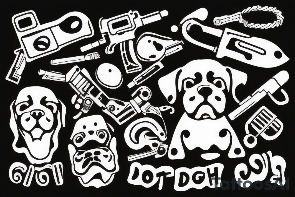 Dog with gun in tooth's tattoo idea