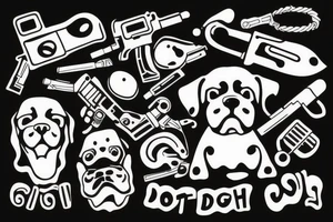 Dog with gun in tooth's tattoo idea