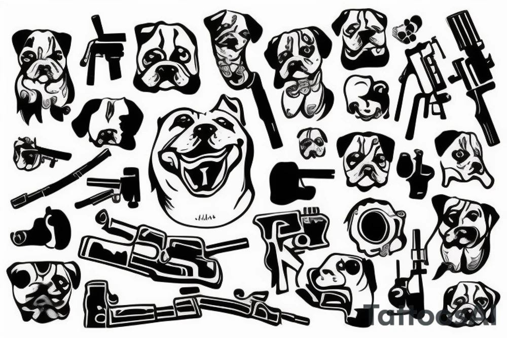 Dog with gun in tooth's tattoo idea