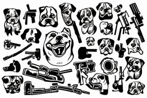 Dog with gun in tooth's tattoo idea