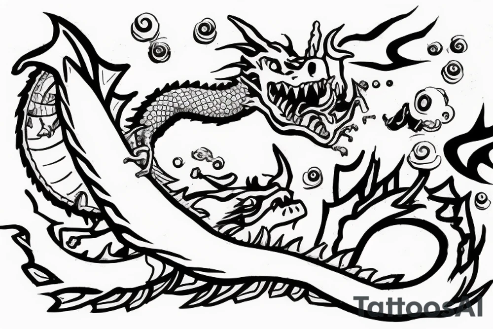 Dragon with a gun and text “don’t panic” tattoo idea