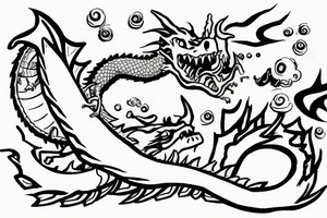 Dragon with a gun and text “don’t panic” tattoo idea