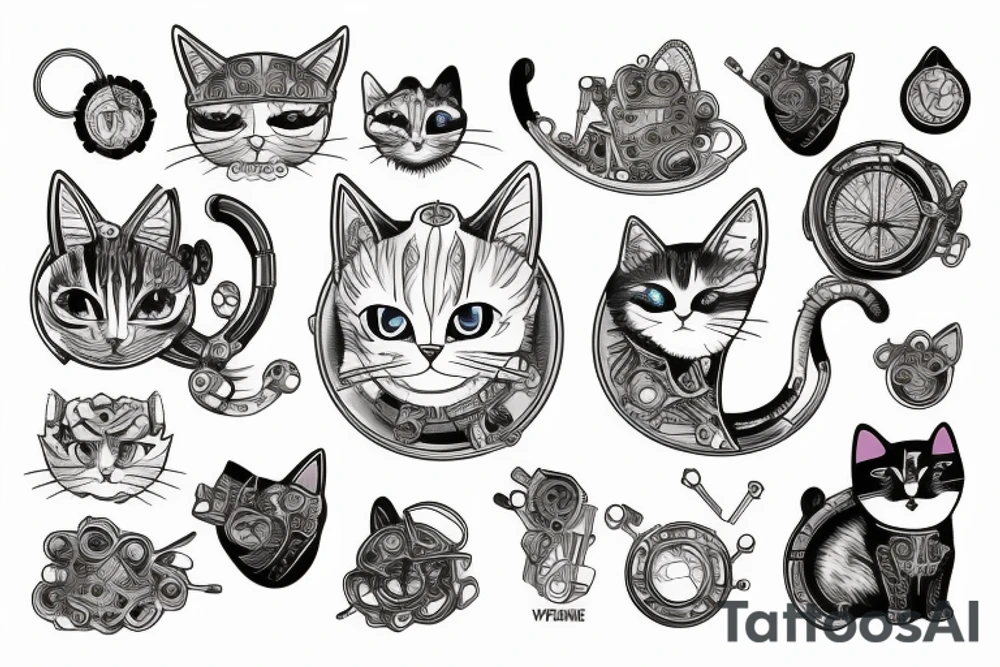mechanical cat tattoo idea