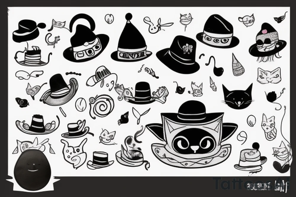 black cat with a funny hat and a sweater tattoo idea