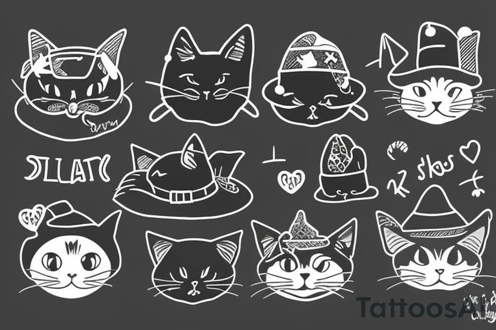 black cat with a funny hat and a sweater tattoo idea