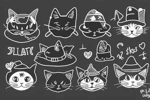 black cat with a funny hat and a sweater tattoo idea
