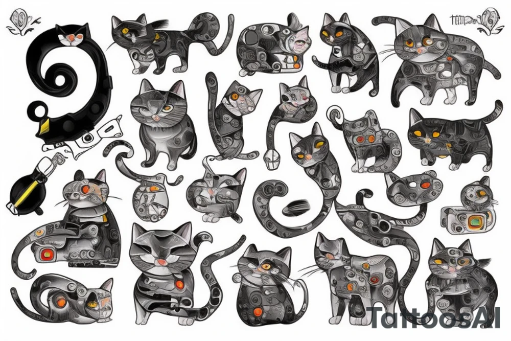 mechanical cat tattoo idea