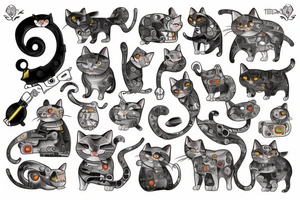 mechanical cat tattoo idea
