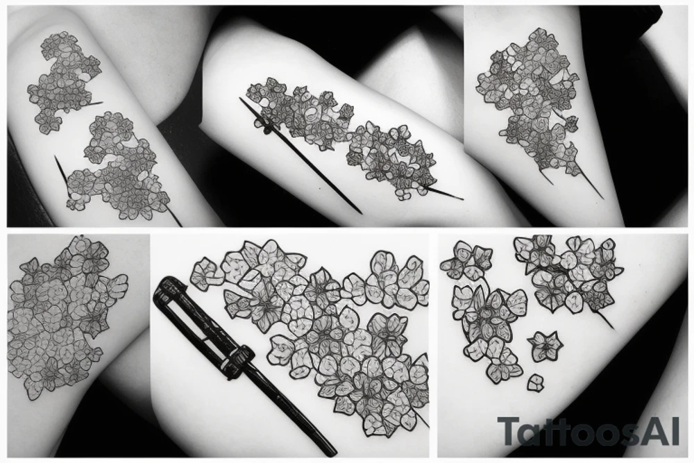 small sakura petals on katana tattoo idea