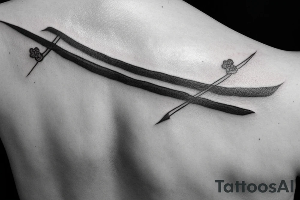 small sakura petals on katana tattoo idea