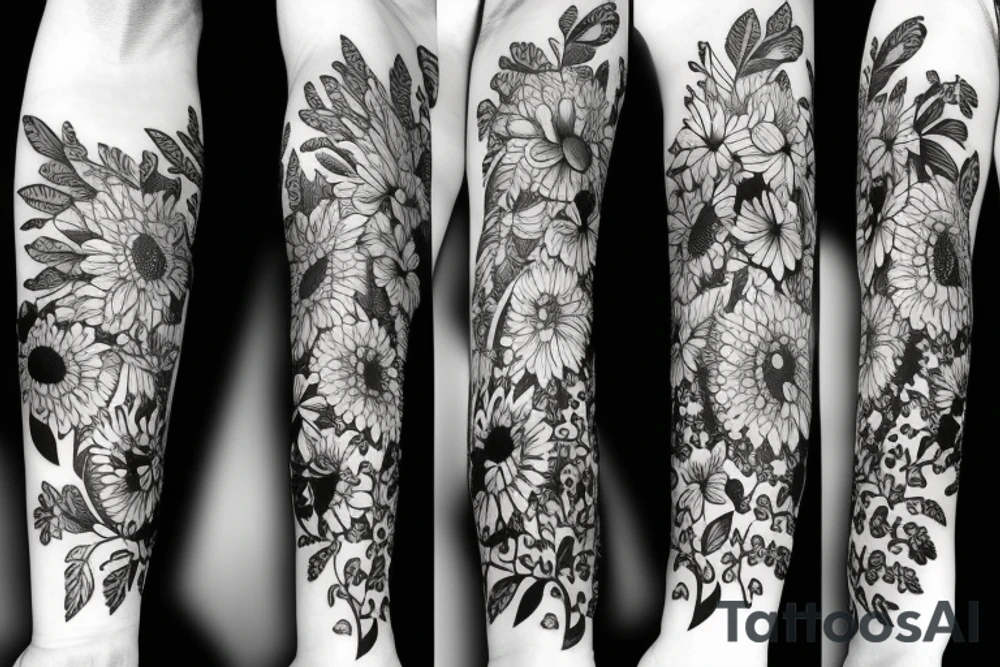 flowers with animals tattoo idea