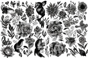 flowers with animals tattoo idea
