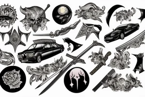 Car with sword and funeral ftiend tattoo idea