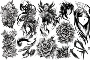 nature, anime, cyberpunk tattoo idea