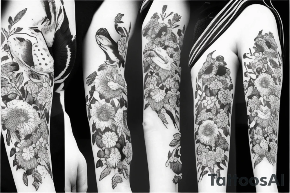 flowers with animals tattoo idea