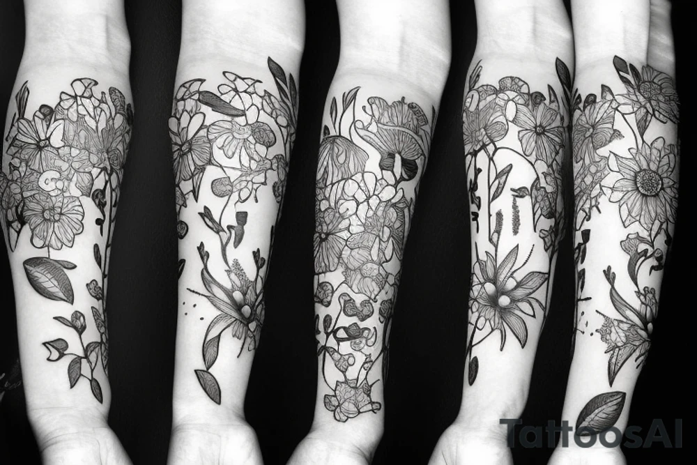 flowers with animals tattoo idea